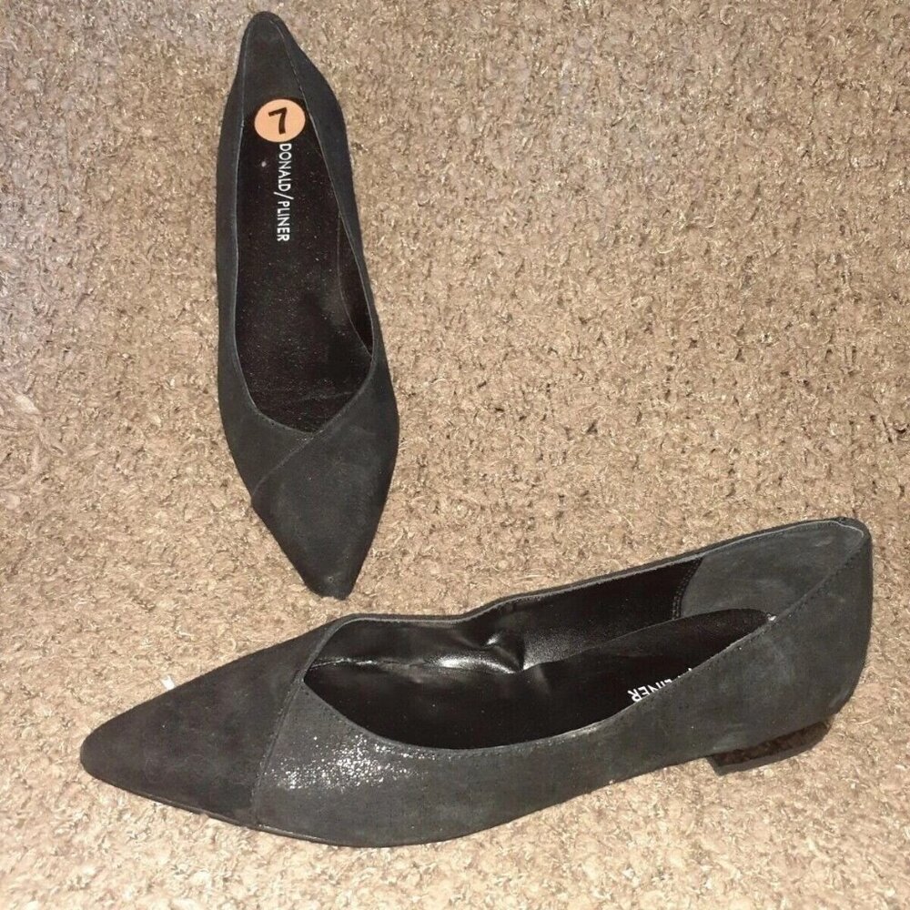 DONALD PLINER-Palma Suede/Leather Flat Skimmer-Black-Size 7-NWOB